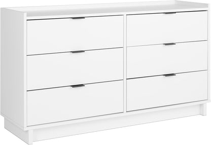 Simply Modern 6-Drawer Double Dresser for Bedroom, Chest of Drawers, Modern Bedroom Furniture, 52.5” Wide X 16” Deep X 29.5” Tall, White-0