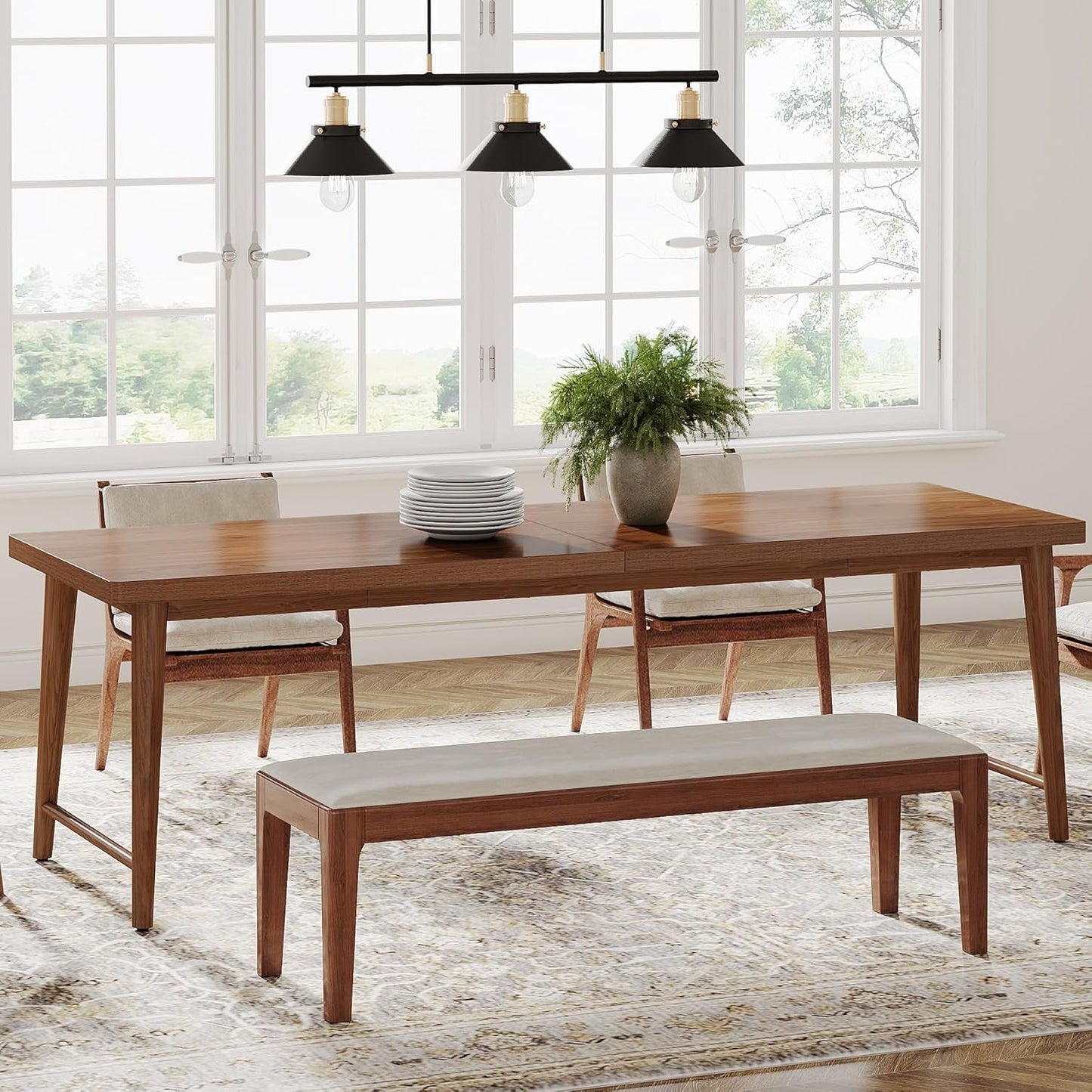 78.7 Inch Walnut Dining Table With Metal Legs Mid Century-3