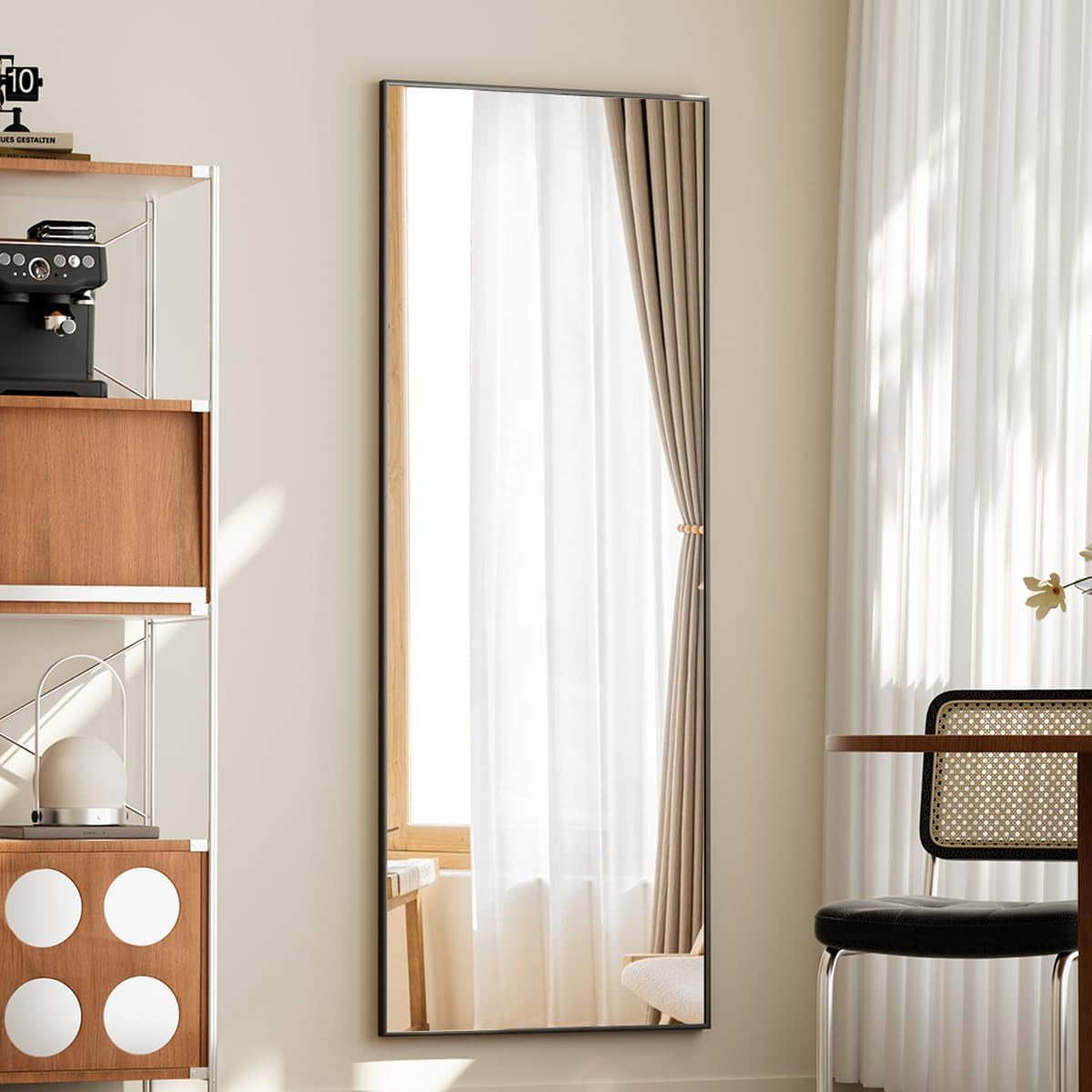 Full Length Mirror with Stand, 56"X21" Floor Mirror with Aluminum Alloy Thin Frame, Shattervue Tempered Full Body Mirrors, Free Standing or Wall-Mounted Mirrors for Living Room, Black-2