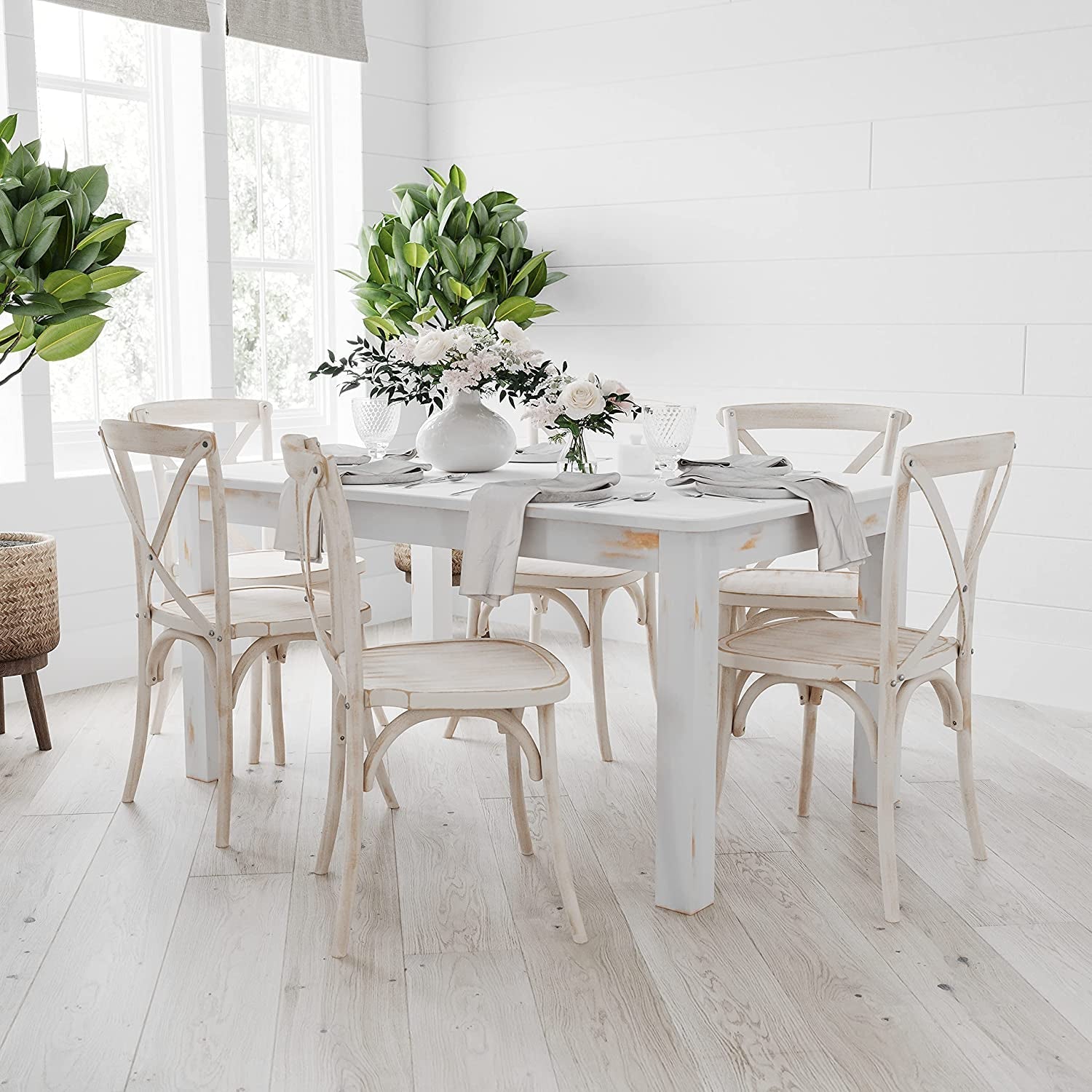 Rustic White Solid Pine Farm Dining Table-0
