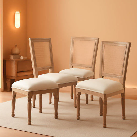 French Dining Chairs Set of 4, Louis Dining Chairs with Square Backrest and Exquisitely Carved Solid Wood Frame for Living Room, Kitchen, Restaurant-0