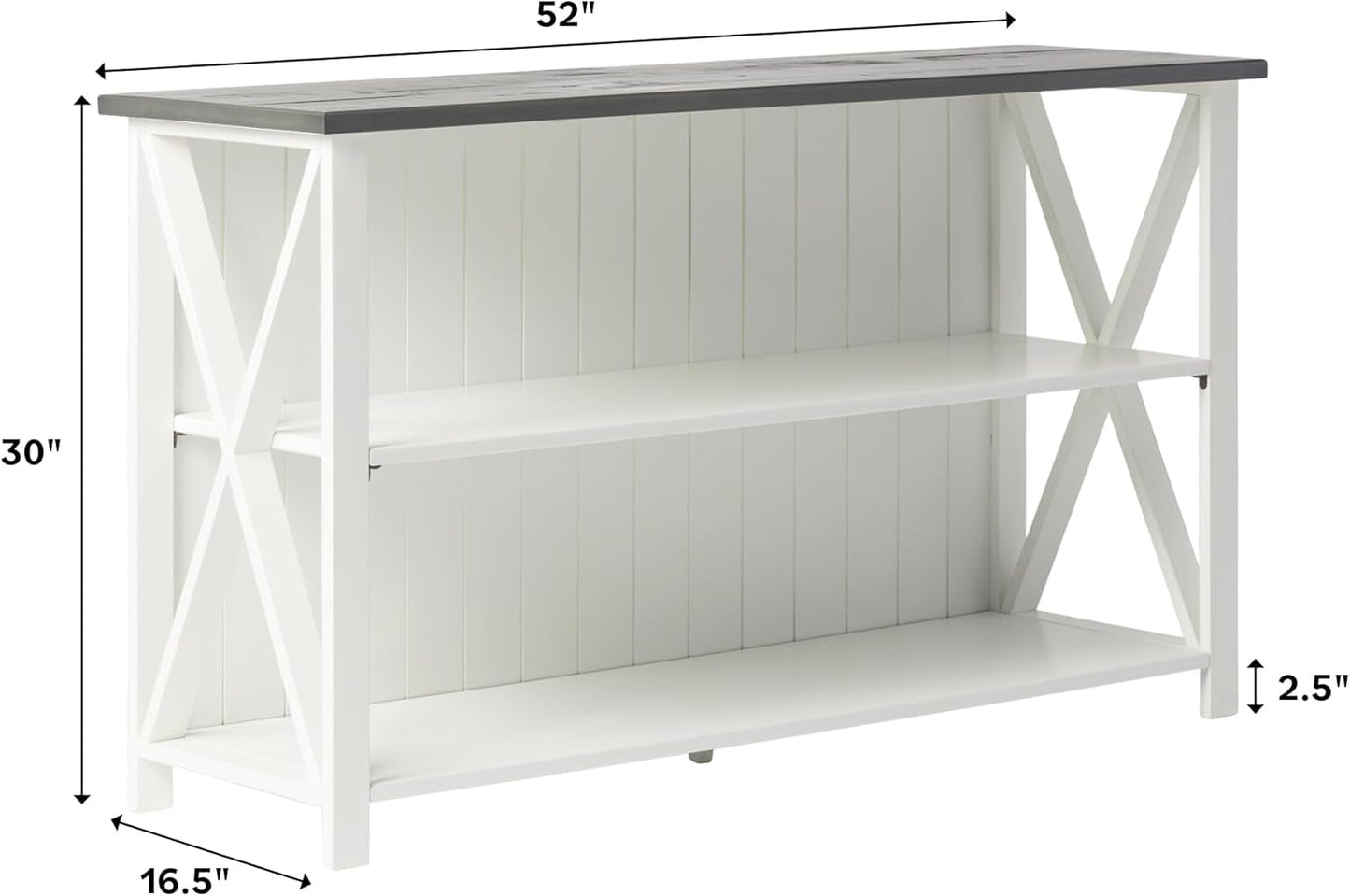 2 Tier Modern Farmhouse Wood Bookcase Bookshelf Storage Home Office Storage Cabinet, 52 Inch, White-2