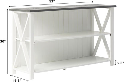 2 Tier Modern Farmhouse Wood Bookcase Bookshelf Storage Home Office Storage Cabinet, 52 Inch, White-2