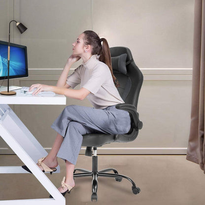 PC Gaming Chair Ergonomic Office Chair Desk Chair with Lumbar Support Flip up Arms Headrest PU Leather Executive High Back Computer Chair for Adults Women Men (Grey)-1