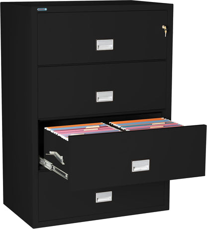 Lateral 38 Inch 4-Drawer Fireproof File Cabinet with Key Lock, Water Seal, Black,-2