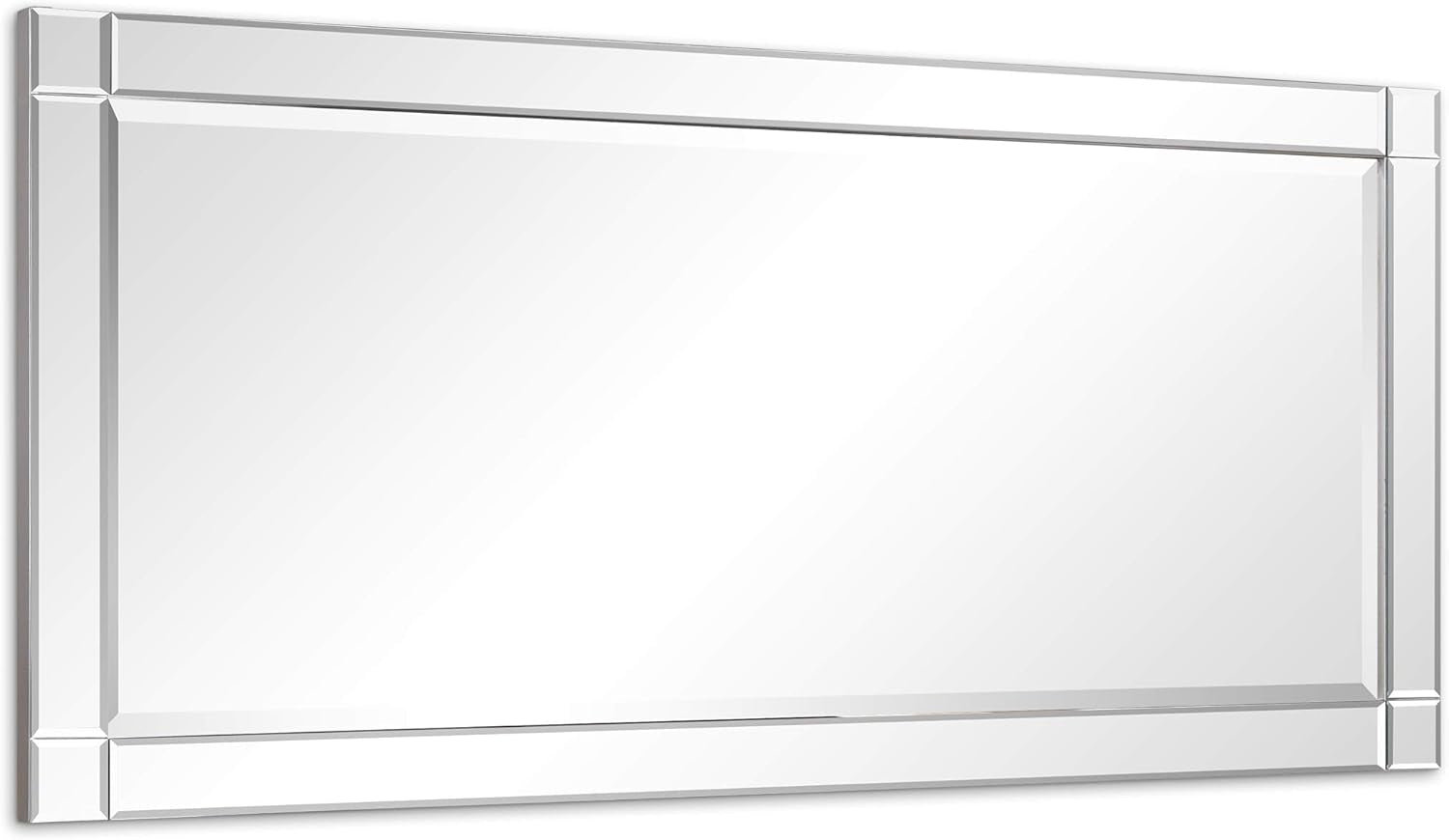 Modern Squared Corner Rectangle Wall Mirror for Vanity & Bathroom Solid Wood Frame, 1"-Beveled Center, Ready to Hang, 24" X 54", Clear-4