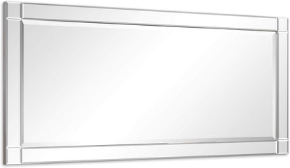 Modern Squared Corner Rectangle Wall Mirror for Vanity & Bathroom Solid Wood Frame, 1"-Beveled Center, Ready to Hang, 24" X 54", Clear-4