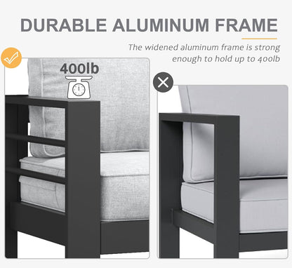 Aluminum Furniture Set with Fire Pit Table, 4 Pieces Patio Sectional Conversation Chat Sofa Modern Seating Set-4