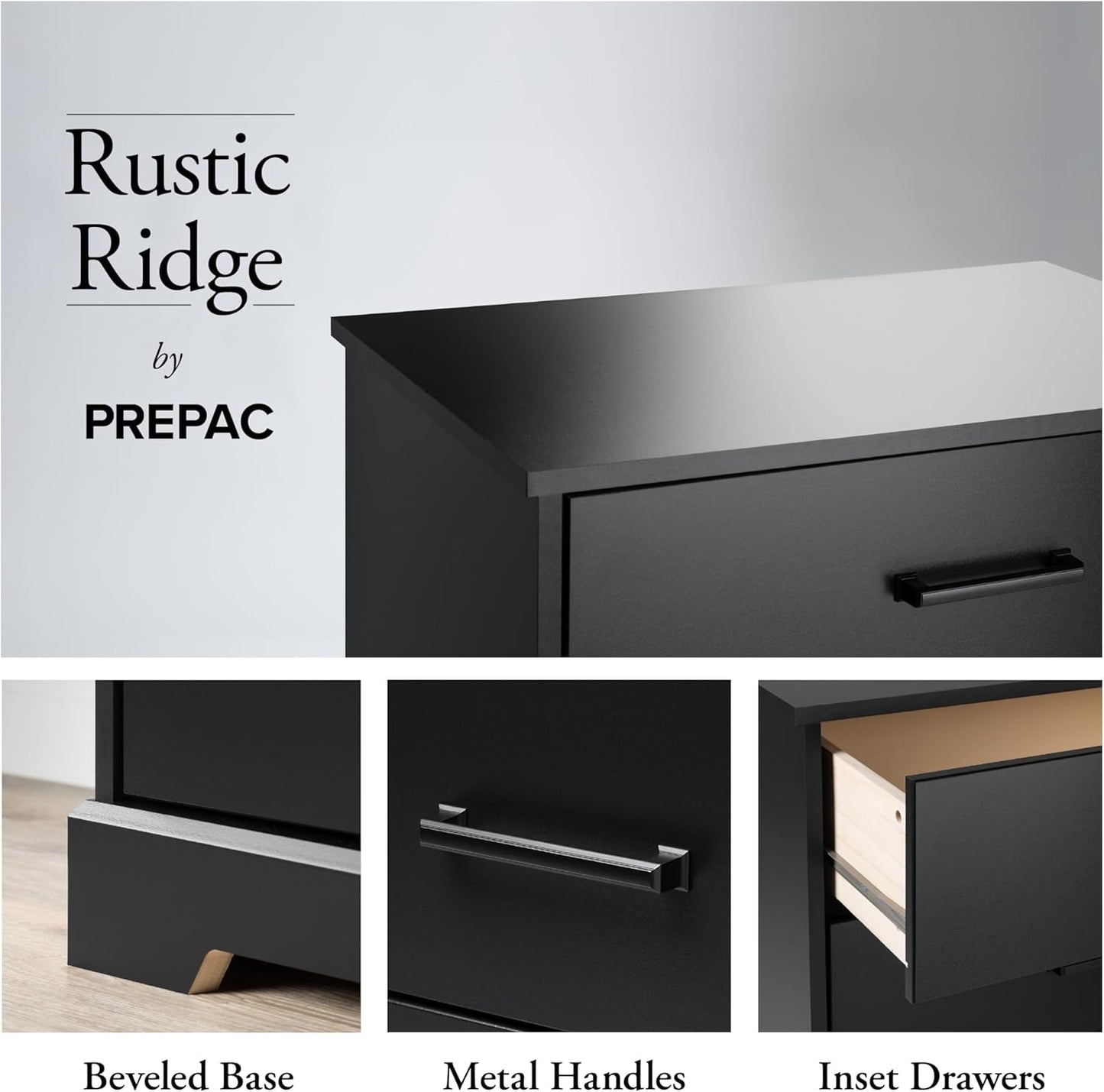 Rustic Ridge Farmhouse 6-Drawer Double Dresser, Black Dresser for Bedroom, Chest of Drawers with 6 Storage Drawers, 53.25” Wide X 18.25” Deep X 28.5” Tall, Black-3