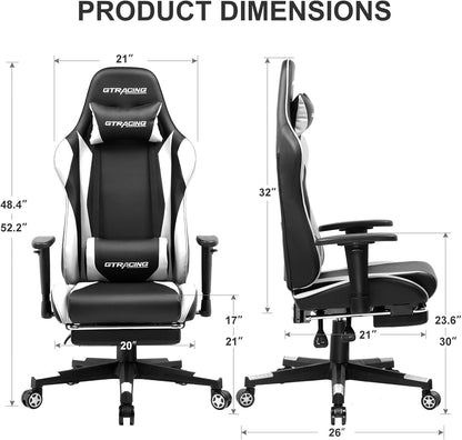 Gaming Chair with Footrest, Ergonomic Computer Game Desk Chair, Reclining Gamer Chair Seat Height Adjustment, Swivel Rocker with Headrest and Lumbar (White)-2