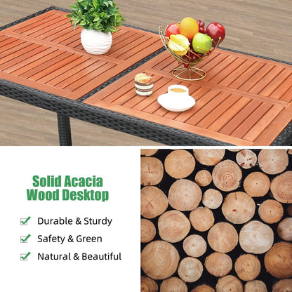 7 Piece Patio Dining Set Outdoor Acacia Wood Table and Chairs with Soft Cushions Wicker Patio Furniture for Deck, Backyard, Garden-3