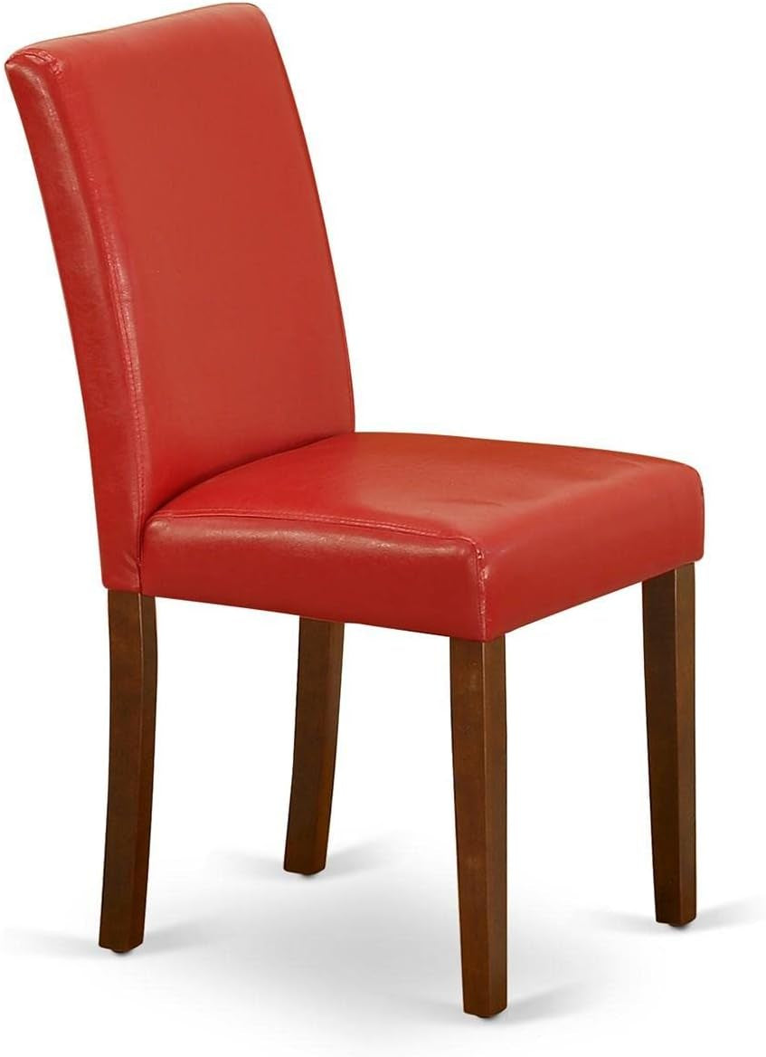 Abbott Parsons Dining Chairs - Firebrick Red Faux Leather Padded Chairs, Set of 2, Mahogany-2