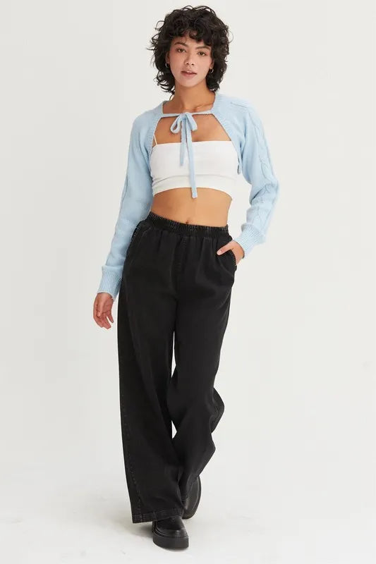 HYFVE Cable-Knit Tie-Front Shrug