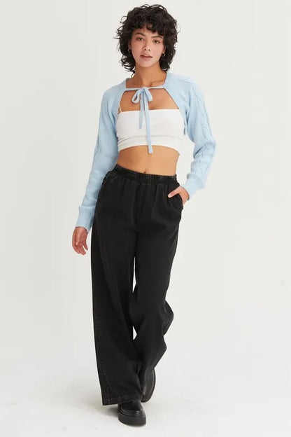 HYFVE Cable-Knit Tie-Front Shrug