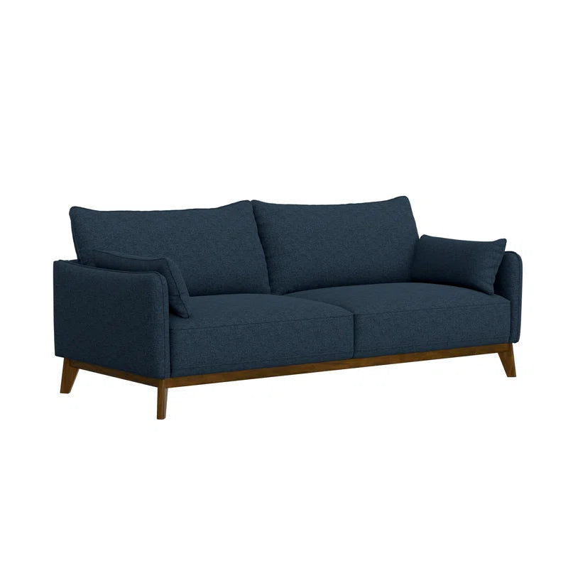 Spacious 84Inch Denim Upholstered Sofa With Wood Legs-3