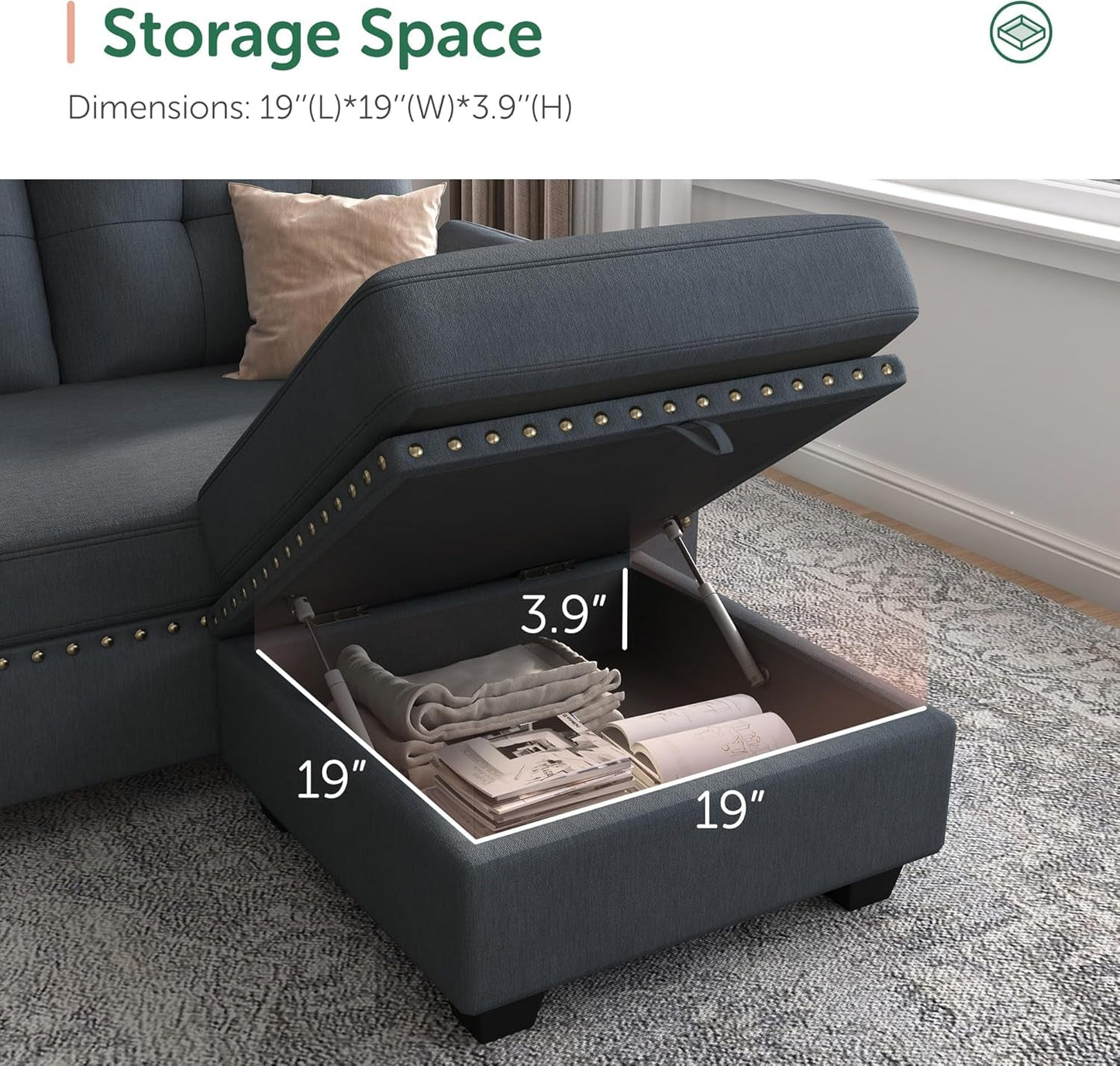 Bluish Grey Sectional Sofa L-Shaped, Convertible-1