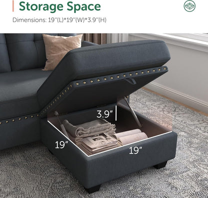 Bluish Grey Sectional Sofa L-Shaped, Convertible-1