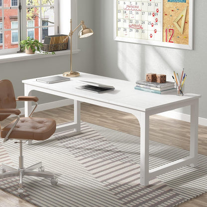 70.8”Executive Desk, Large Office Computer Desk with Thicken Frame, Modern Simple Workstation Business Furniture for Home Office, White-2