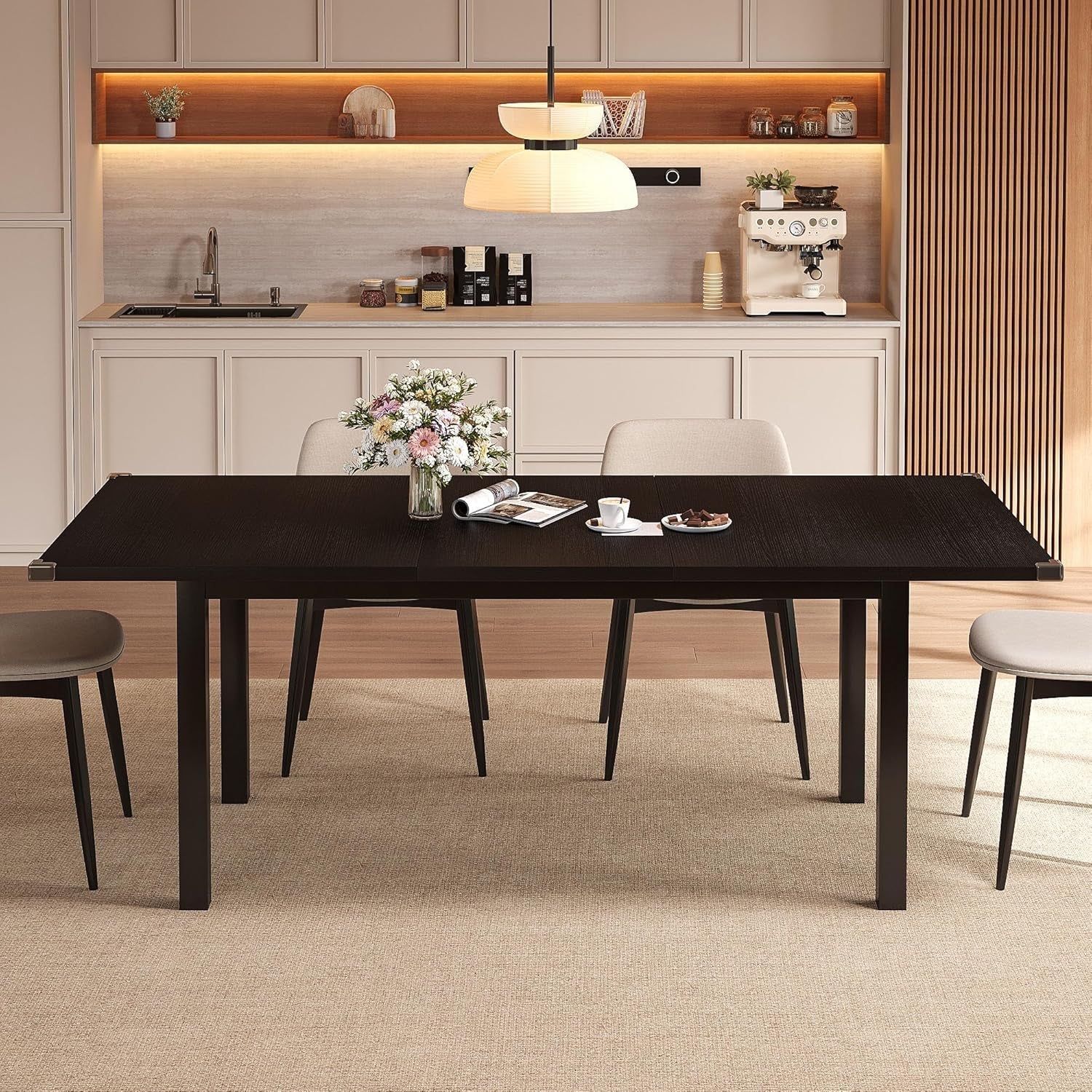 Black Modern Extendable Dining Table 63 Inch 4 To 6-2