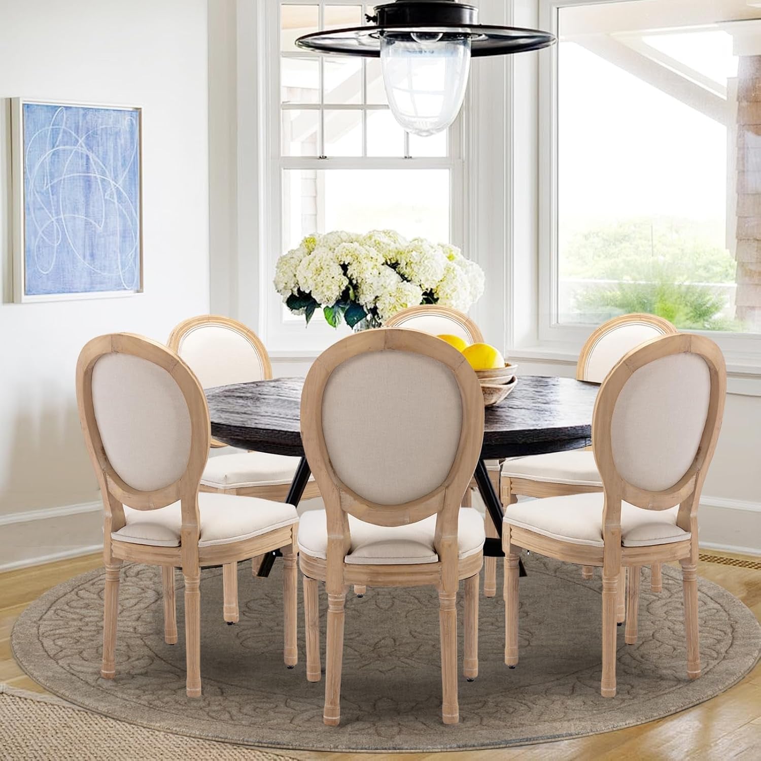 Beige Fabric French Country Dining Chairs (Set 6)-1