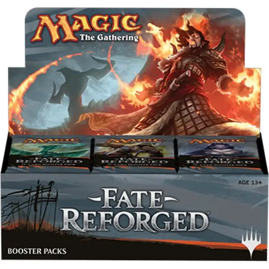 Fate Reforged Booster Box display featuring fiery dragon artwork for collectors and players