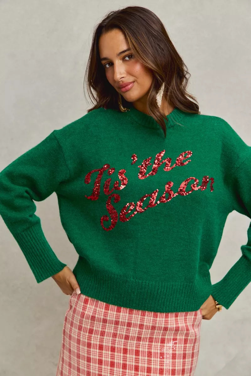 SO ME Sequins Lettering Christmas Holiday Sweater
