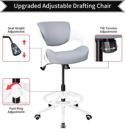 Ergonomic Drafting Chair,Standing Computer Desk Chair,Foot Ring,Lumbar Support,Swivel Task Chair -Grey-3