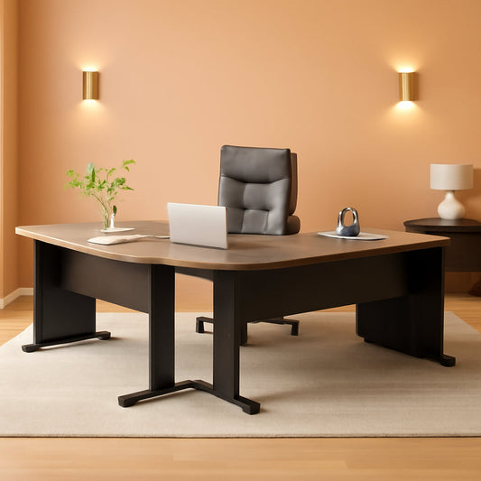 83 Inch L-Shaped Desk with Drawers, Large Executive Office Desk with 3-Drawer File Cabinet, Industrial Corner Computer Desk Business Workstation Furniture for Home Office (Gray)-0