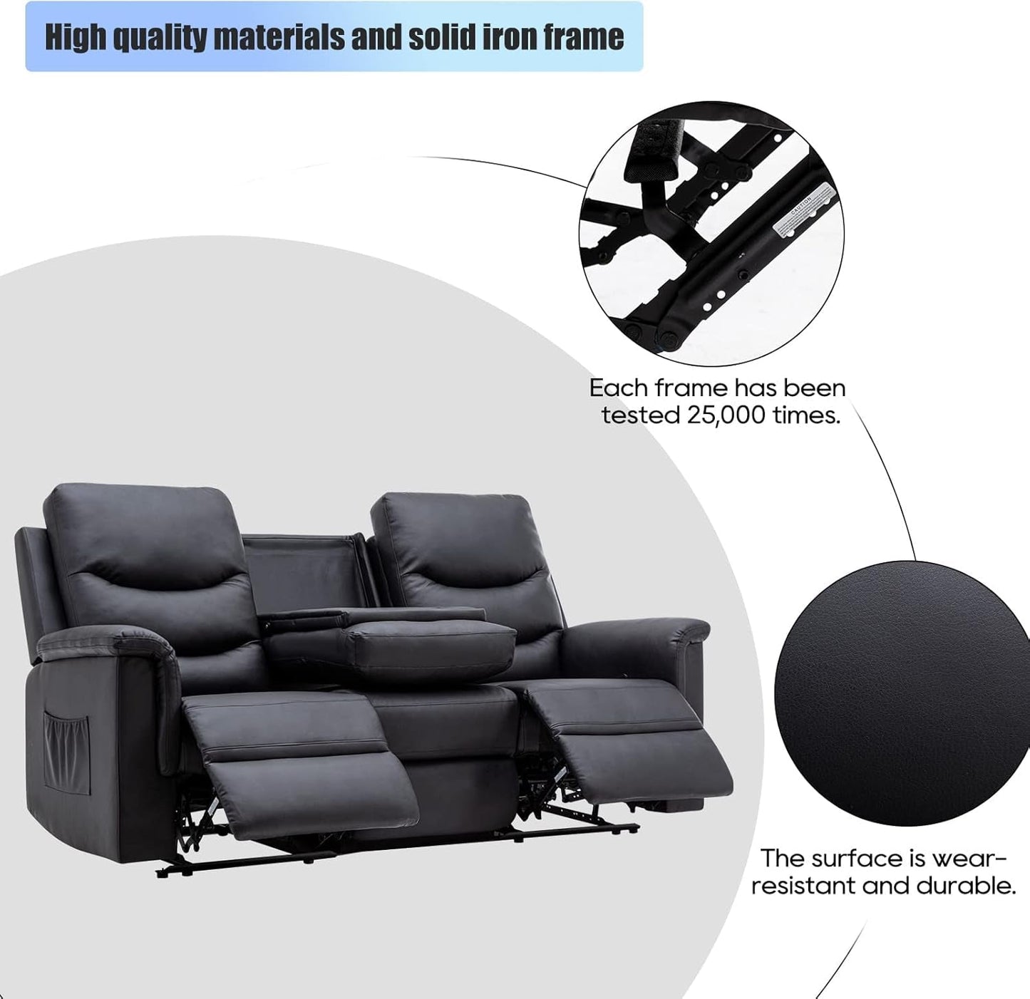 2 Pieces Recliner Sofa Set, Manual Recliner Sofa Set for Living Room Furniture Sets, Reclining Sofa and Loveseat Set, Reclining Loveseat Sofa with Console & Cup Houlders for Living Room-2