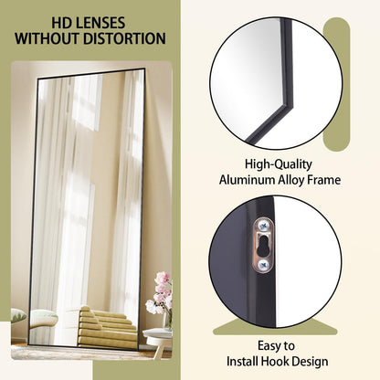 Full Length Mirror with Stand, 56"X21" Floor Mirror with Aluminum Alloy Thin Frame, Shattervue Tempered Full Body Mirrors, Free Standing or Wall-Mounted Mirrors for Living Room, Black-4