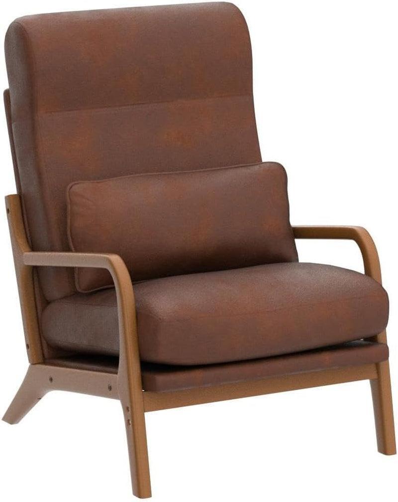 Brown Mid Century Accent Chair With Soft Pillow Cushion-4
