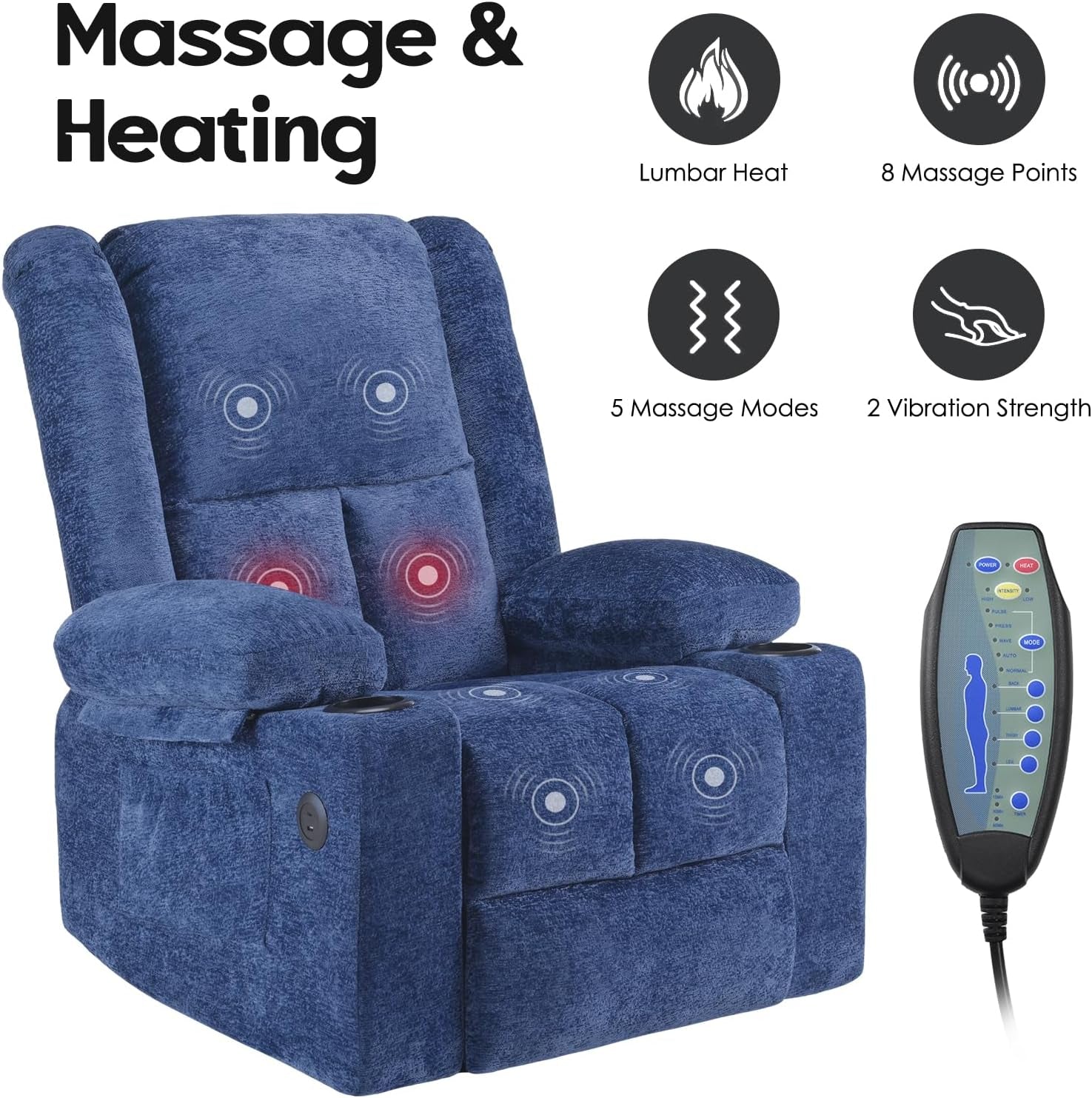 Power Lift Recliner Chair with Massage and Heat for Elderly People, USB Ports and Cup Holders-3