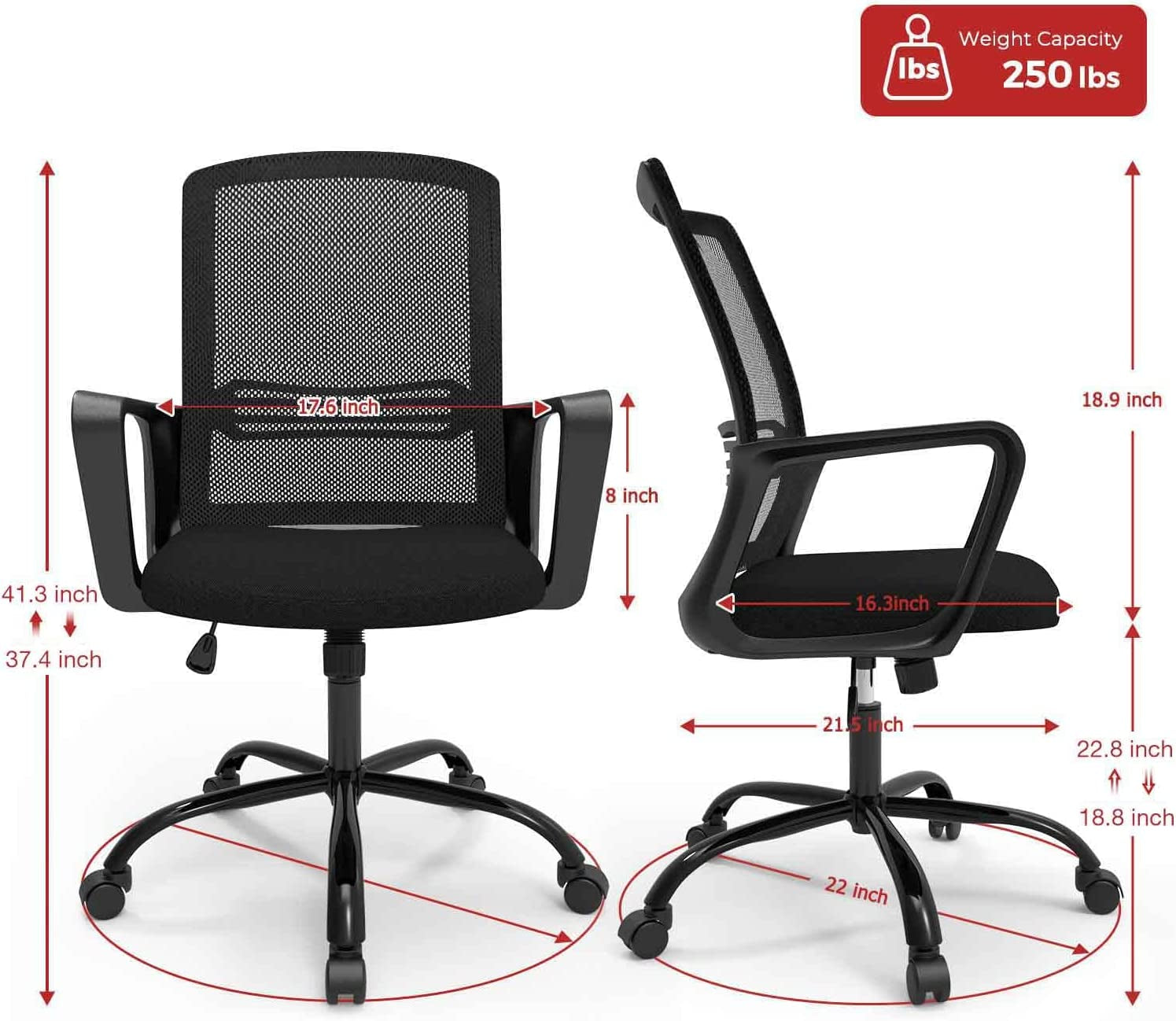 Ergonomic Mesh Office Chair with Armrests and Wheels-2