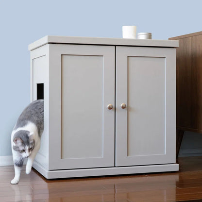 Wooden Contemporary Cat Litter Box Enclosure Cabinet Drawer-1