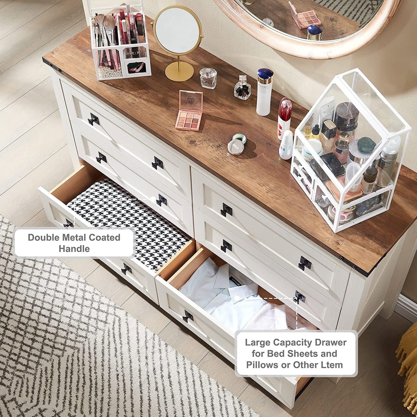 Rustic White Dresser with 6 Drawers for Bedroom Storage-4