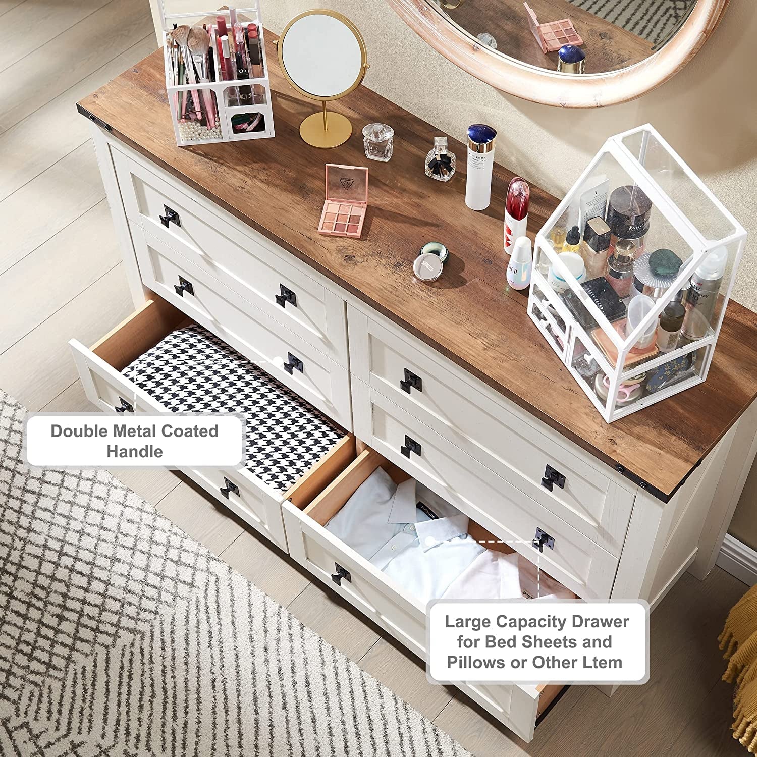 Rustic White Dresser with 6 Drawers for Bedroom Storage-4