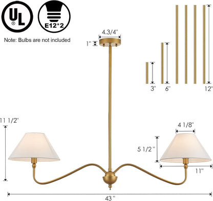Goldtone Linear Chandelier 2Light For Kitchen Island-4