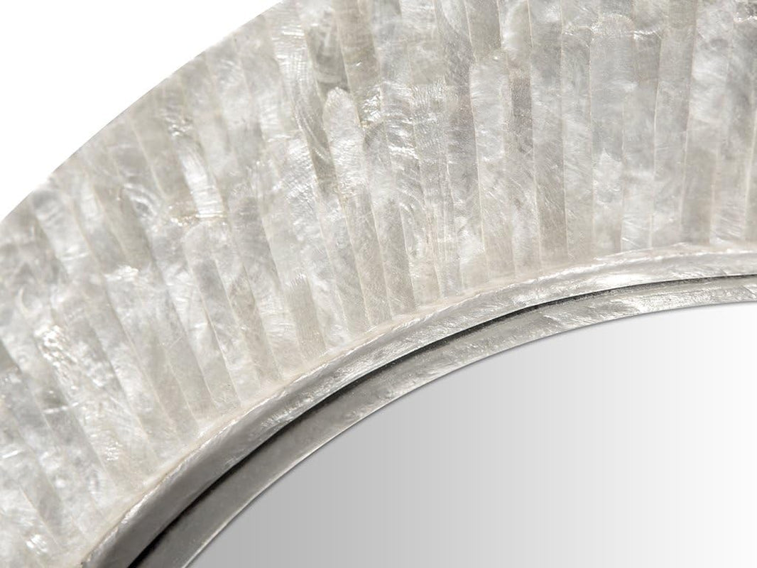 1040142, Pearlescent White round Capiz Seashell Sunray Wall Mirror-2