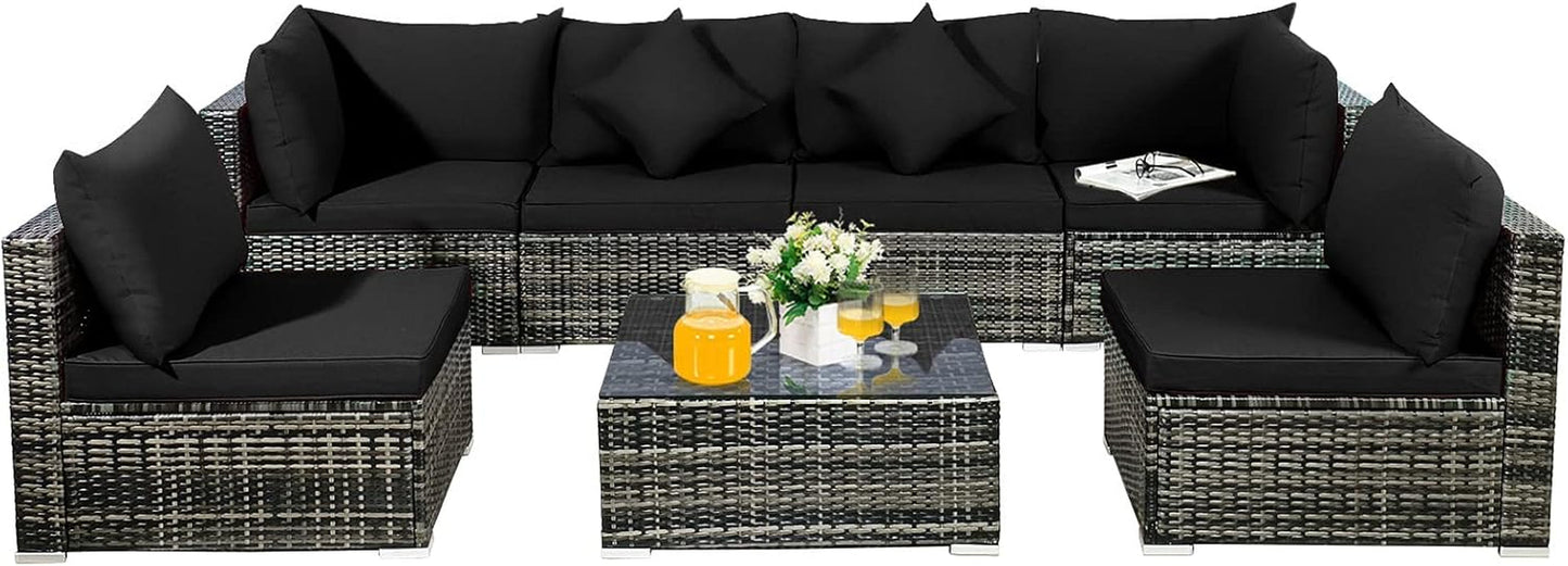 Seven Piece Outdoor Rattan Furniture Set with Cushions-0