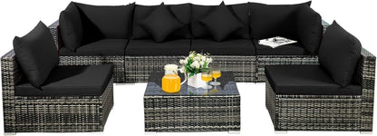 Seven Piece Outdoor Rattan Furniture Set with Cushions-0