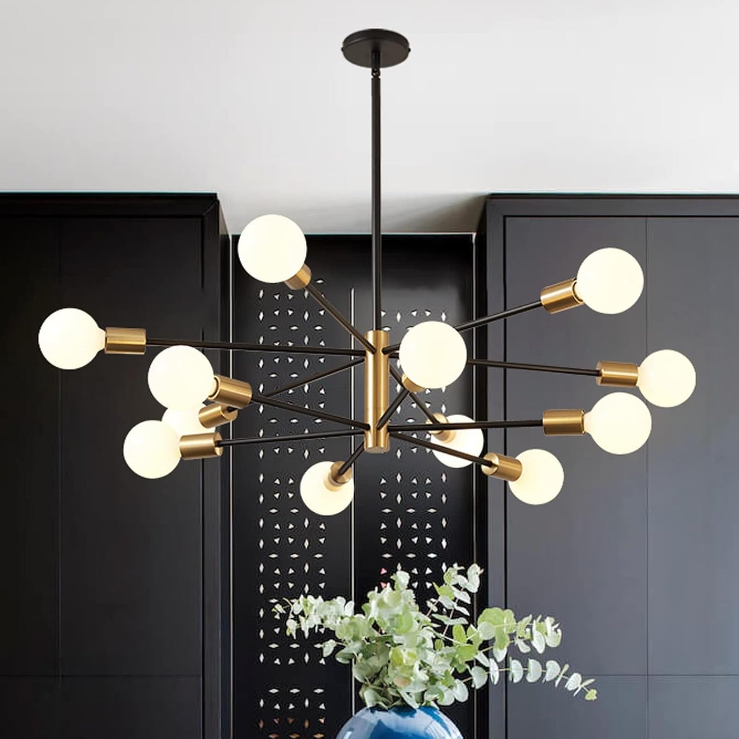 Contemporary Gold Black Sputnik Chandelier 12 Light-0