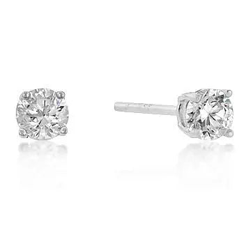 4mm New Sterling Round Cut Cubic Zirconia Studs Silver - Earrings