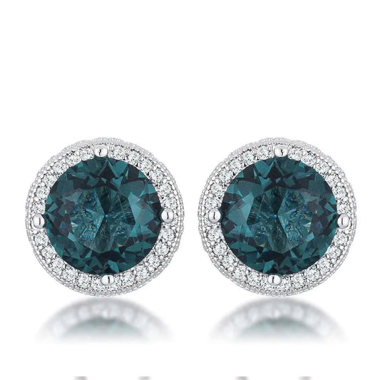5.84 Ct Rhodium Blue Green Clear CZ Halo Earrings - Earrings