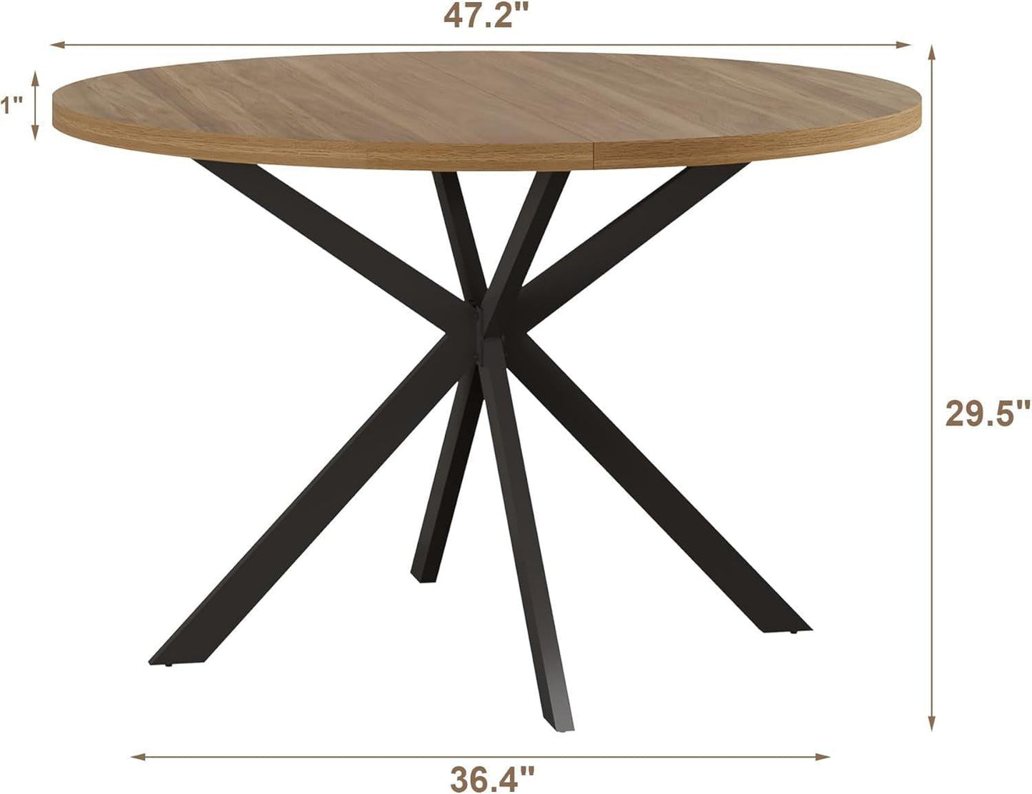 47.2 Inch Round Dining Table For 4 Walnut Farmhouse Kitchen-1