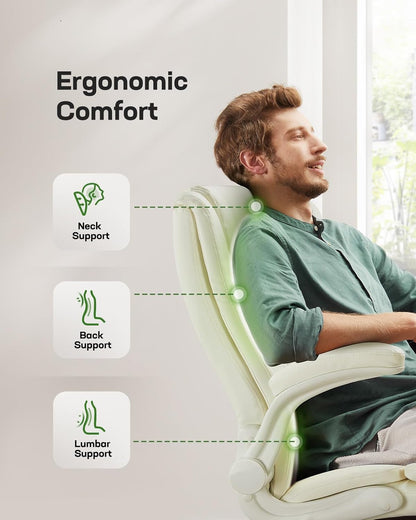 Executive Office Chair with Flip-Up Armrests,Pu Leather Ergonomic Desk Chair Height-Adjustable Swivel Rolling Computer Desk Chair-3