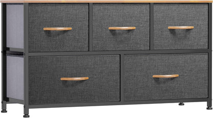 Dresser TV Stand, Fabric Dresser with 5 Drawers, Dresser for Bedroom, Wide Dresser, Storage Tower, Chest of Drawers for Closet, Living Room, Hallway, Dull Grey-0