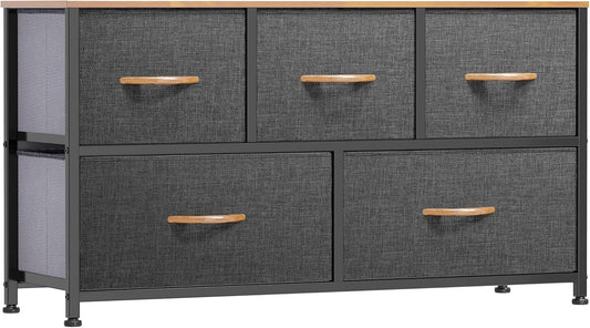 Dresser TV Stand, Fabric Dresser with 5 Drawers, Dresser for Bedroom, Wide Dresser, Storage Tower, Chest of Drawers for Closet, Living Room, Hallway, Dull Grey-0