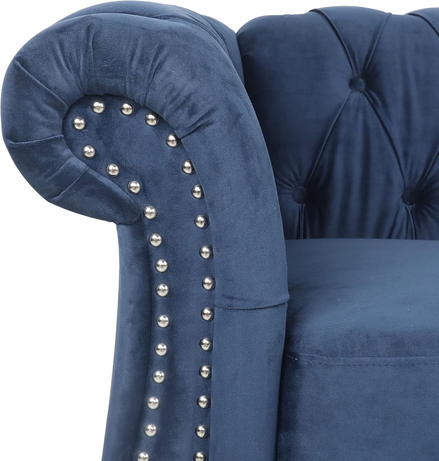 3 Pieces of Living Room Furniture Sofa Sets, Modern Velvet Chesterfield Sofa&Chesterfield Club Chair&Chesterfield Loveseat Sofas Set with Nailhead Trim Scroll Arms for Living Room(Blue)-3