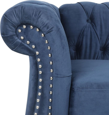 3 Pieces of Living Room Furniture Sofa Sets, Modern Velvet Chesterfield Sofa&Chesterfield Club Chair&Chesterfield Loveseat Sofas Set with Nailhead Trim Scroll Arms for Living Room(Blue)-3