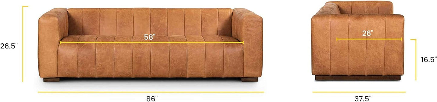 Canale 86" Sofa in Full-Grain Pure-Aniline Italian Leather in Cognac Tan-2